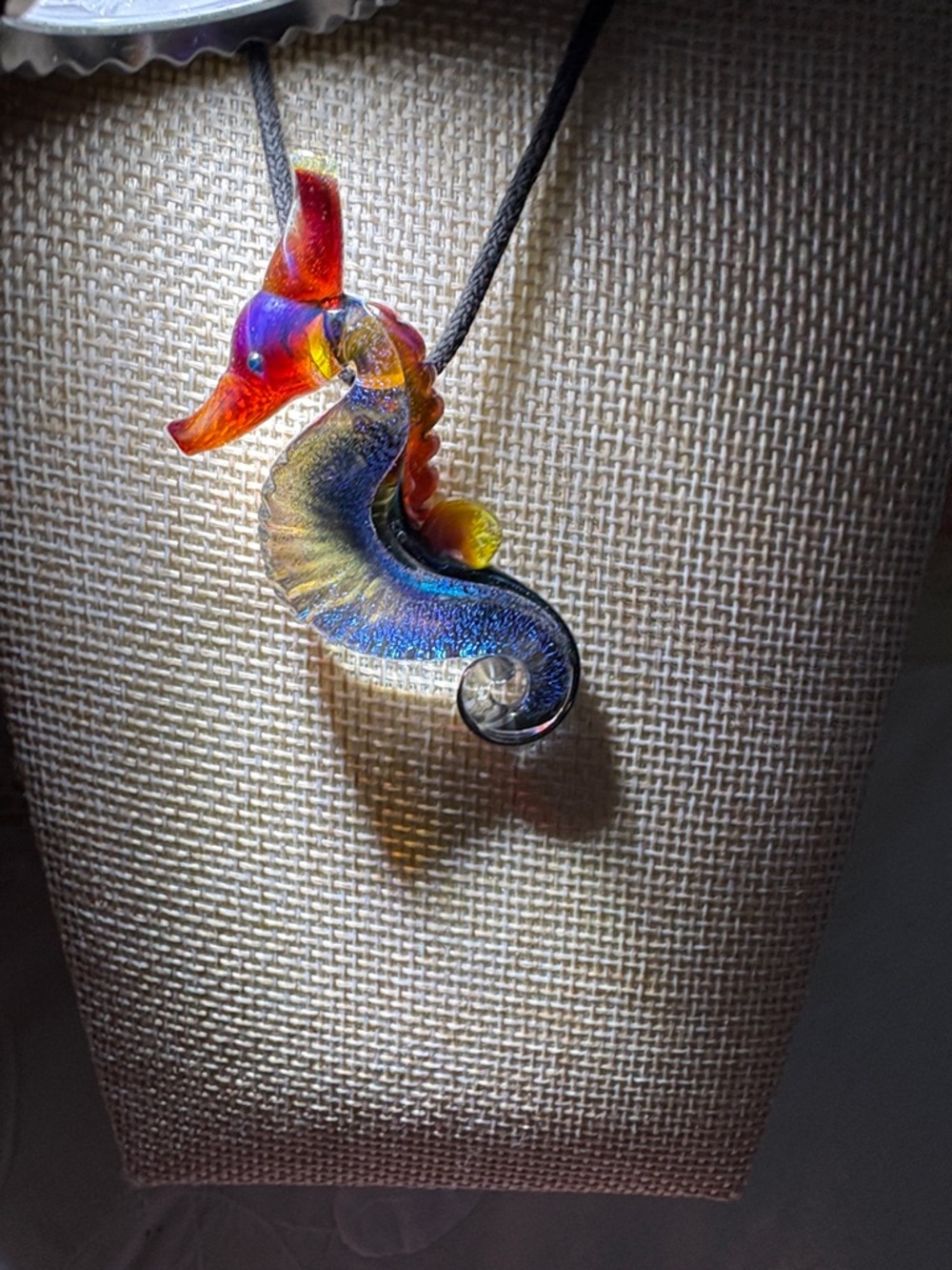 A master piece !!Handblown Glass Seahorse Pendant - Multicolor Changes color